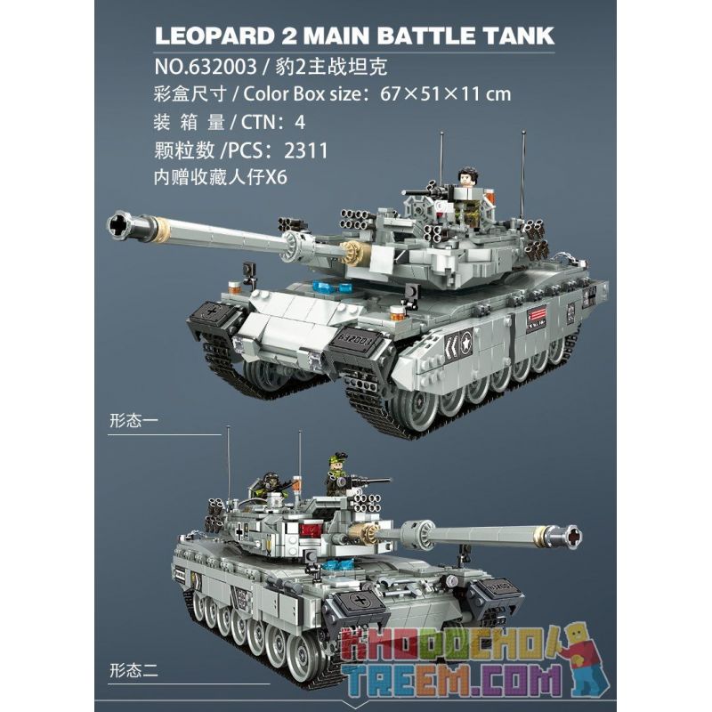 PanlosBrick 632003 Panlos Brick 632003 non  XE TĂNG ĐÁNH CHỦ LỰC bộ đồ chơi xếp lắp ráp ghép mô hình Creator LEOPARD 2 MAIN BATTLE TANK Sáng Tạo 2311 khối