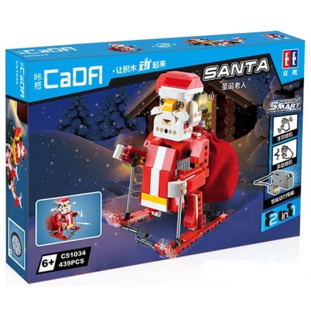 DOUBLEE CADA C51034 51034 non  ÔNG GIÀ NOEL TRƯỢT TUYẾT LẮP ĐƯỢC 2 MẪU CÓ ĐỘNG CƠ PIN CẢM BIẾN ÂM THANH CHUYỂN bộ đồ chơi xếp lắp ráp ghép mô hình  SANTA、SNOWMOBILE Kỹ Thuật Công Nghệ Cao Mô Hình Phương Tiện 439 khối