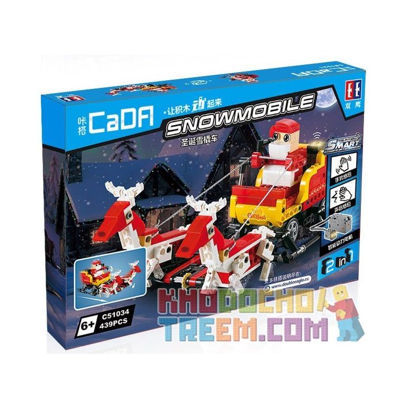 DOUBLEE CADA C51034 51034 non  ÔNG GIÀ NOEL TRƯỢT TUYẾT LẮP ĐƯỢC 2 MẪU CÓ ĐỘNG CƠ PIN CẢM BIẾN ÂM THANH CHUYỂN bộ đồ chơi xếp lắp ráp ghép mô hình  SANTA、SNOWMOBILE Kỹ Thuật Công Nghệ Cao Mô Hình Phương Tiện 439 khối