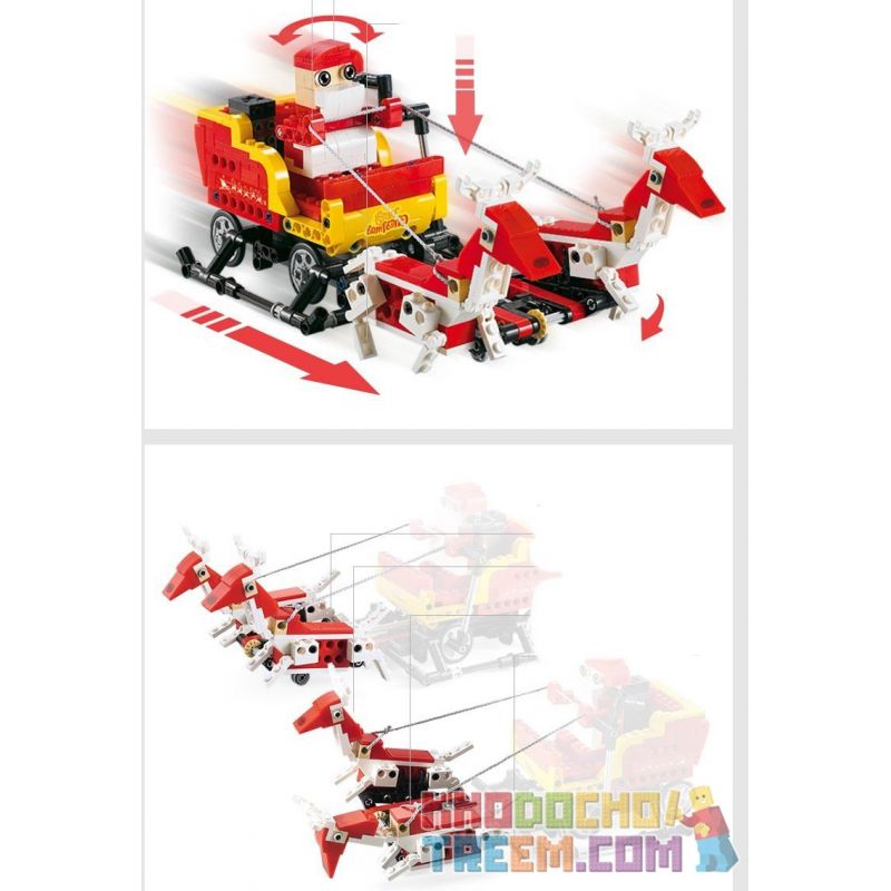 DOUBLEE CADA C51034 51034 non  ÔNG GIÀ NOEL TRƯỢT TUYẾT LẮP ĐƯỢC 2 MẪU CÓ ĐỘNG CƠ PIN CẢM BIẾN ÂM THANH CHUYỂN bộ đồ chơi xếp lắp ráp ghép mô hình  SANTA、SNOWMOBILE Kỹ Thuật Công Nghệ Cao Mô Hình Phương Tiện 439 khối