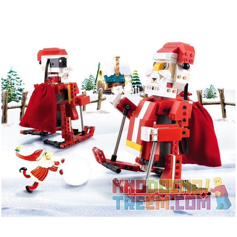 DOUBLEE CADA C51034 51034 non  ÔNG GIÀ NOEL TRƯỢT TUYẾT LẮP ĐƯỢC 2 MẪU CÓ ĐỘNG CƠ PIN CẢM BIẾN ÂM THANH CHUYỂN bộ đồ chơi xếp lắp ráp ghép mô hình  SANTA、SNOWMOBILE Kỹ Thuật Công Nghệ Cao Mô Hình Phương Tiện 439 khối