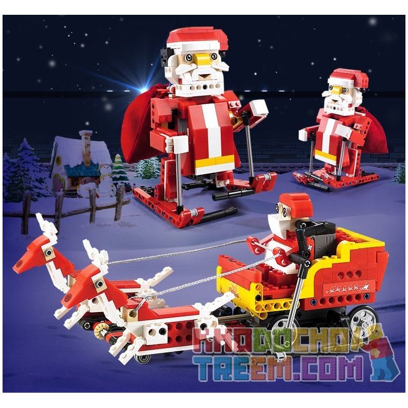 DOUBLEE CADA C51034 51034 non  ÔNG GIÀ NOEL TRƯỢT TUYẾT LẮP ĐƯỢC 2 MẪU CÓ ĐỘNG CƠ PIN CẢM BIẾN ÂM THANH CHUYỂN bộ đồ chơi xếp lắp ráp ghép mô hình  SANTA、SNOWMOBILE Kỹ Thuật Công Nghệ Cao Mô Hình Phương Tiện 439 khối
