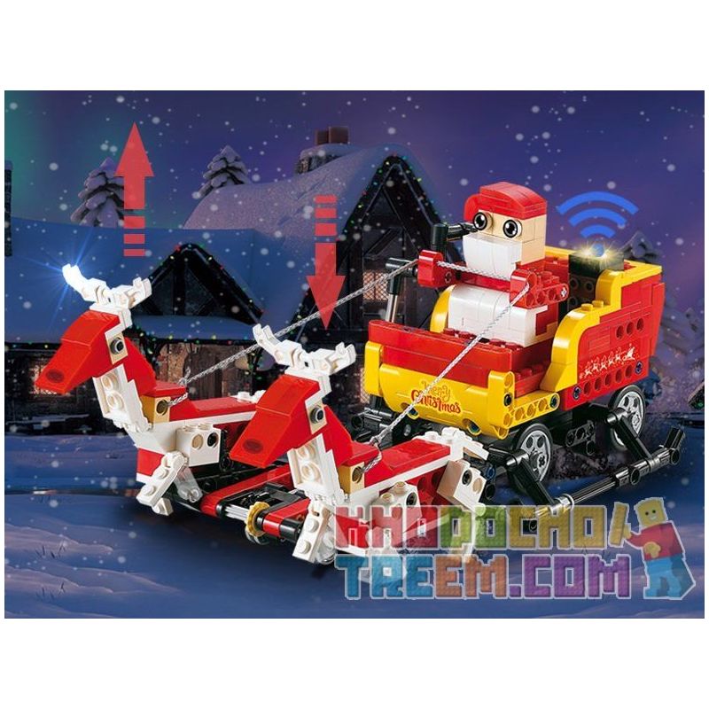 DOUBLEE CADA C51034 51034 non  ÔNG GIÀ NOEL TRƯỢT TUYẾT LẮP ĐƯỢC 2 MẪU CÓ ĐỘNG CƠ PIN CẢM BIẾN ÂM THANH CHUYỂN bộ đồ chơi xếp lắp ráp ghép mô hình  SANTA、SNOWMOBILE Kỹ Thuật Công Nghệ Cao Mô Hình Phương Tiện 439 khối