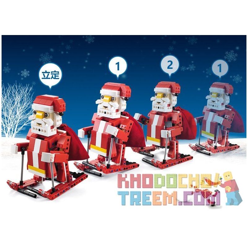 DOUBLEE CADA C51034 51034 non  ÔNG GIÀ NOEL TRƯỢT TUYẾT LẮP ĐƯỢC 2 MẪU CÓ ĐỘNG CƠ PIN CẢM BIẾN ÂM THANH CHUYỂN bộ đồ chơi xếp lắp ráp ghép mô hình  SANTA、SNOWMOBILE Kỹ Thuật Công Nghệ Cao Mô Hình Phương Tiện 439 khối