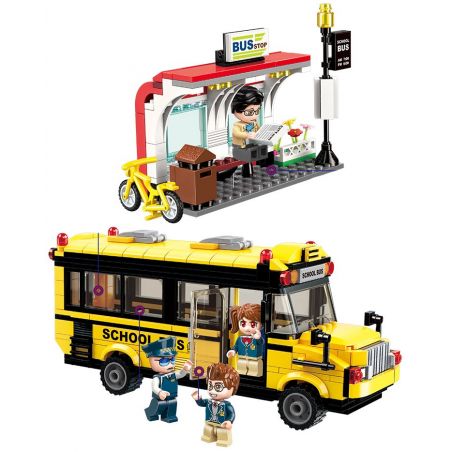 Enlighten 1136 Qman 1136 non  XE BUS ĐƯA ĐÓN HỌC SINH bộ đồ chơi xếp lắp ráp ghép mô hình Colorful City COLORFULCITY Thành Phố Sắc Màu 440 khối