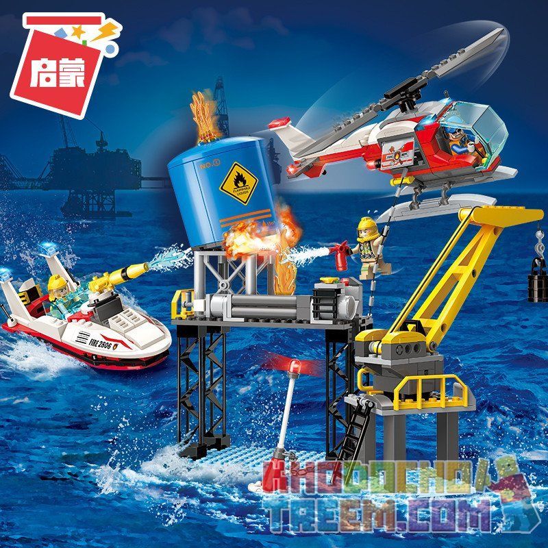 Enlighten 2806 Qman 2806 non  CUỘC CHỮA CHÁY KHOANG CHỨA DẦU TRÊN BIỂN bộ đồ chơi xếp lắp ráp ghép mô hình Fire Rescure FIRERESCUE Cứu Hỏa 321 khối