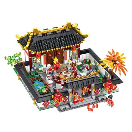 PanlosBrick 610001 Panlos Brick 610001 non  TẾT CỔ TRUYỀN ĐÔNG VUI bộ đồ chơi xếp lắp ráp ghép mô hình Mini Modular THE SPRING FESTIVAL Đường Phố Thu Nhỏ 1566 khối