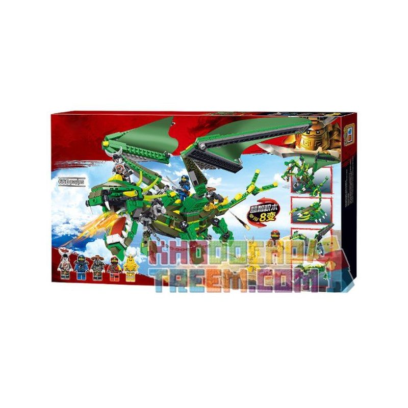 LELE 31157 Xếp hình kiểu THE LEGO NINJAGO MOVIE Ninja Masters Of Spinjitzu Variety Mechanical Dragon 8 Changes Trận Chiến Của Rồng Xanh Với Tên ác Ma 8 Trong 1 660 khối