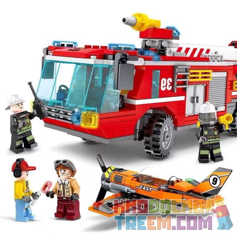 SEMBO 603039 Xếp hình kiểu Lego FIRE RESCURE Fire Frontline Fire Front Line Airport Fire Truck Xe Cứu Hỏa Sân Bay 580 khối