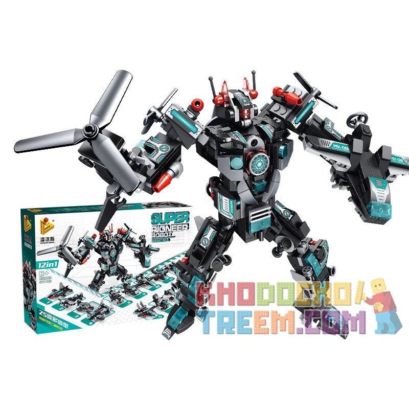 PanlosBrick 633013 Panlos Brick 633013 non  ROBOT BIẾN HÌNH 12 PHƯƠNG TIỆN QUÂN SỰ bộ đồ chơi xếp lắp ráp ghép mô hình Transformers SUPER POINEER ROBOT Robot Đại Chiến Người Máy Biến Hình 577 khối