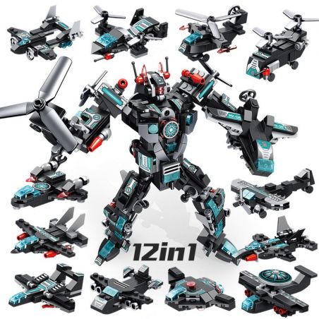 PanlosBrick 633013 Panlos Brick 633013 non  ROBOT BIẾN HÌNH 12 PHƯƠNG TIỆN QUÂN SỰ bộ đồ chơi xếp lắp ráp ghép mô hình Transformers SUPER POINEER ROBOT Robot Đại Chiến Người Máy Biến Hình 577 khối