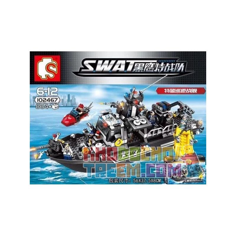 SEMBO 102467 non  TÀU CẢNH SÁT ĐẶC NHIỆM SWAT bộ đồ chơi xếp lắp ráp ghép mô hình Swat Special Force 864 khối