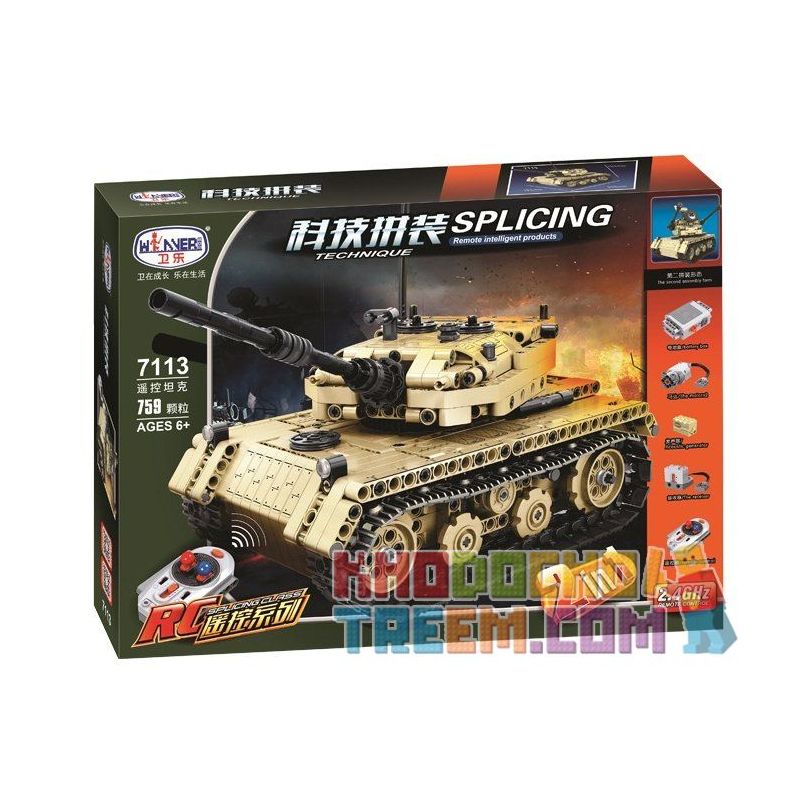 Winner 7113 Xếp hình kiểu Lego TECHNIC Splicing Technology Assembly Remote Control Tank Xe Tăng 759 khối điều khiển từ xa