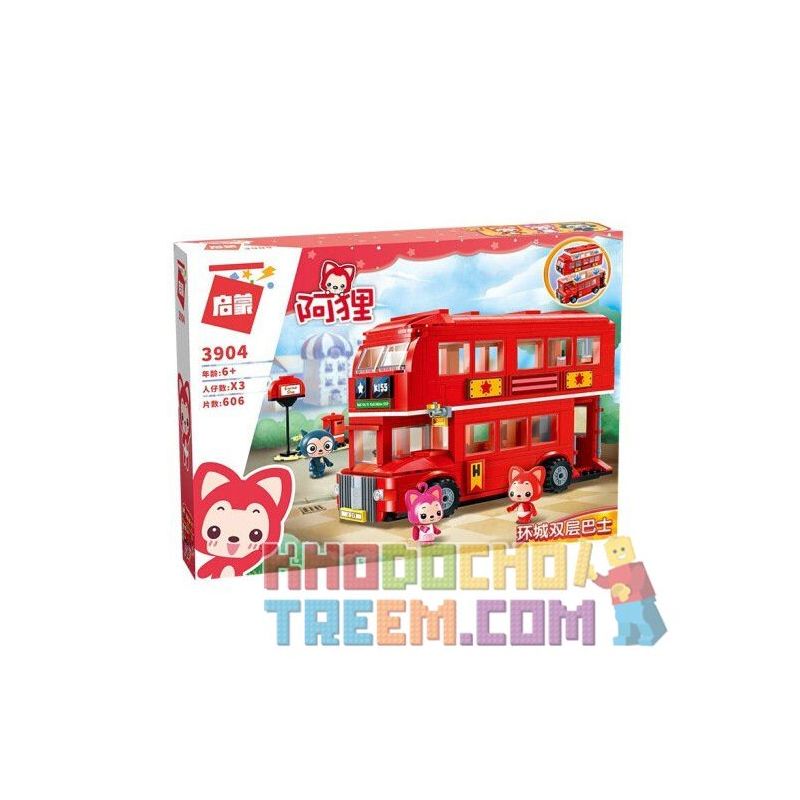 Enlighten 3904 Qman 3904 Xếp hình kiểu Lego ALI'S SMALL DREAMY TOWN Raccoon Huancheng Double-layer Bus Xe Bus 2 Tầng 606 khối