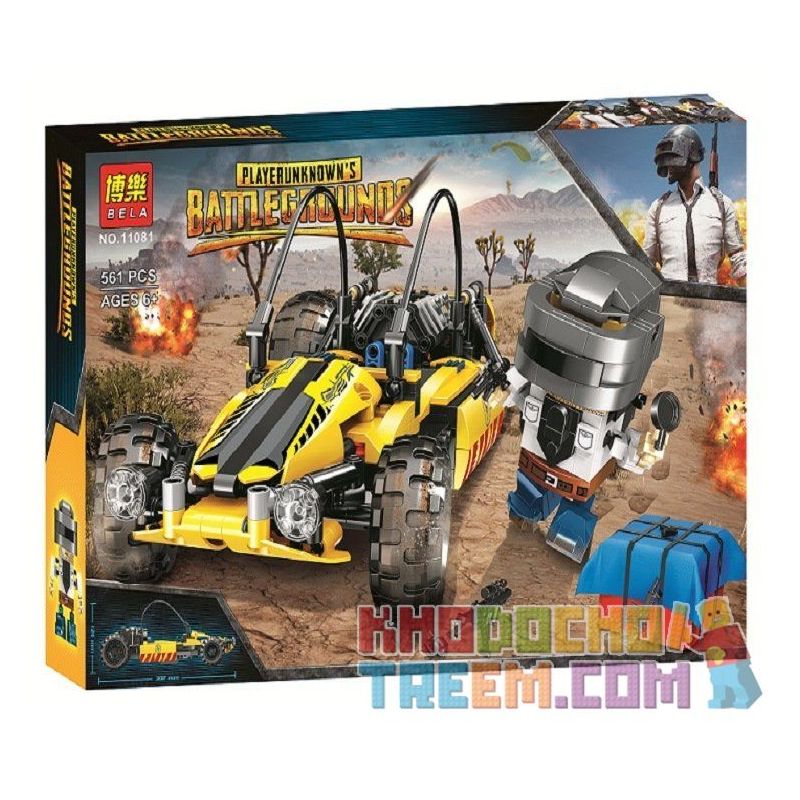 Bela Lari 11081 Xếp hình kiểu Lego TECHNIC Battlegrounes PUBG Yellow Buggy Car And Square Head Boy Xe Địa Hình Buggy Vàng 561 khối