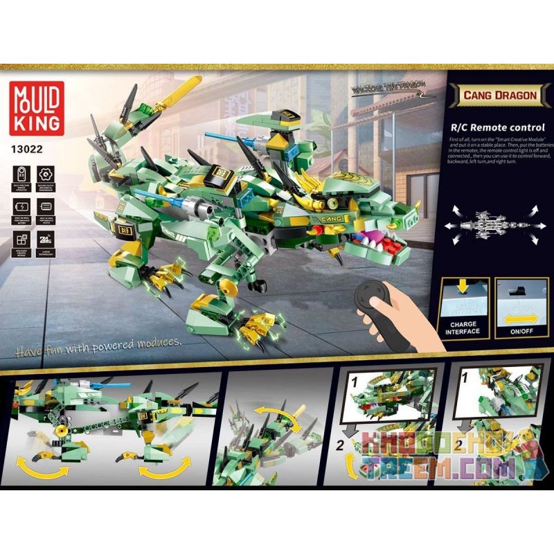 MouldKing 13022 Mould King 13022 non  RỒNG XANH ĐIỀU KHIỂN TỪ bộ đồ chơi xếp lắp ráp ghép mô hình The  Ninjago Movie DRAGON GONGFU KING CANG Ninja Lốc Xoáy 515 khối