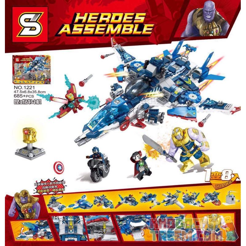 SHENG YUAN SY 1221 Xếp hình kiểu Lego SUPER HEROES Heroes Assemble Quinjet Fighter Can Be Disassembled Into 8 Small Fighters Biệt Đội Siêu Anh Hùng 685 khối