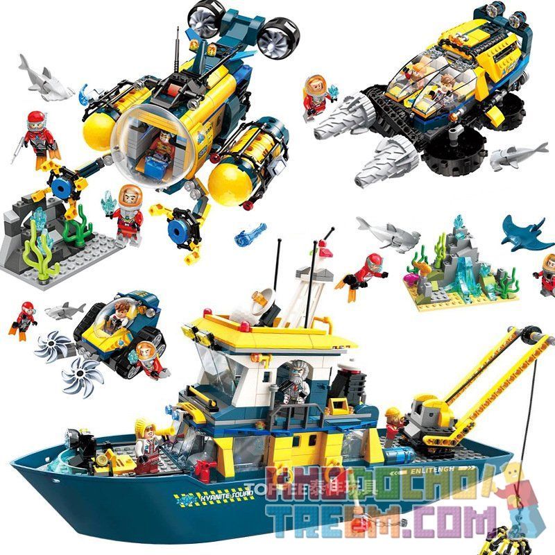 Enlighten 2413 Qman 2413 non  ĐỘI THÁM HIỂM ĐẠI DƯƠNG bộ đồ chơi xếp lắp ráp ghép mô hình Kyanite Squad Đội Khai Khoáng 488 khối