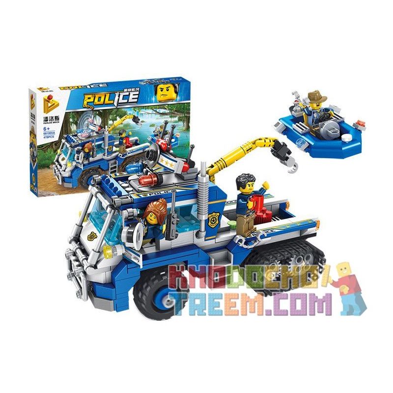 PanlosBrick 681005A Panlos Brick 681005A non  XE KÉO VÀ CA NÔ TUẦN TRA bộ đồ chơi xếp lắp ráp ghép mô hình Police Cảnh Sát 478 khối