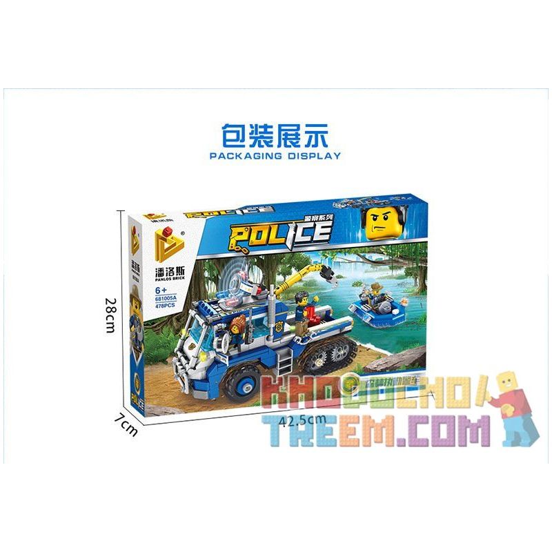 PanlosBrick 681005A Panlos Brick 681005A non  XE KÉO VÀ CA NÔ TUẦN TRA bộ đồ chơi xếp lắp ráp ghép mô hình Police Cảnh Sát 478 khối