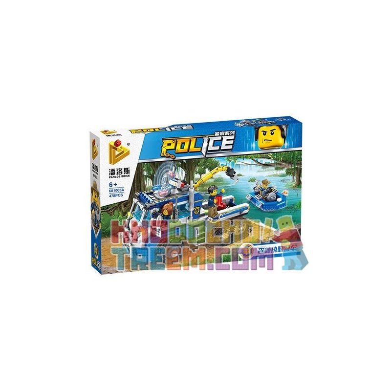 PanlosBrick 681005A Panlos Brick 681005A Xếp hình kiểu Lego Police Series Forest Duty Police Car Xe Kéo Và Ca Nô Tuần Tra 478 kh