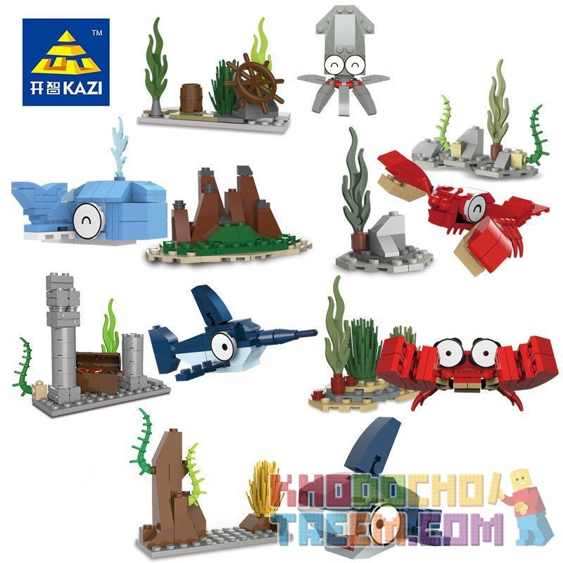 Kazi KY80023 80023 non Lego CON CUA VUI NHỘN CÁ MẬP NHỎ TÔM CÀNG BẠCH TUỘC VẺ NGỪ bộ đồ chơi xếp lắp ráp ghép mô hình Ocean Series Sinh Vật Đại Dương 100 khối