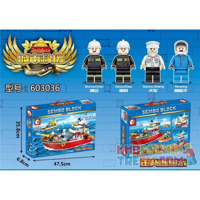 SEMBO 603036 non  TÀU CỨU HỎA TRÊN BIỂN bộ đồ chơi xếp lắp ráp ghép mô hình Fire Rescure FIRE FRONTLINE 474 khối