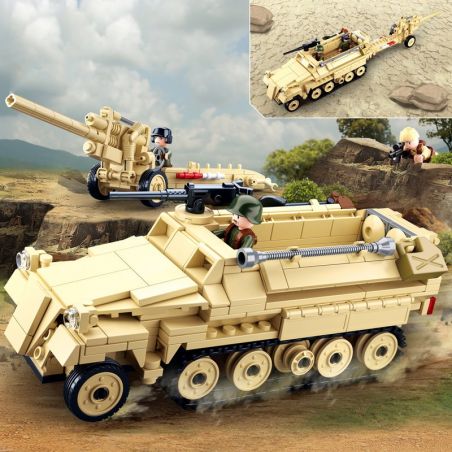 SLUBAN M38-B0695 B0695 0695 M38B0695 38-B0695 non  XE BỌC THÉP VÀ PHÁO PHÒNG KHÔNG bộ đồ chơi xếp lắp ráp ghép mô hình World War Ii SD.KFZ.251 HALF-TRACK、K18 105MM CANNON Chiến Tranh Thế Giới Thứ 2 460 khối