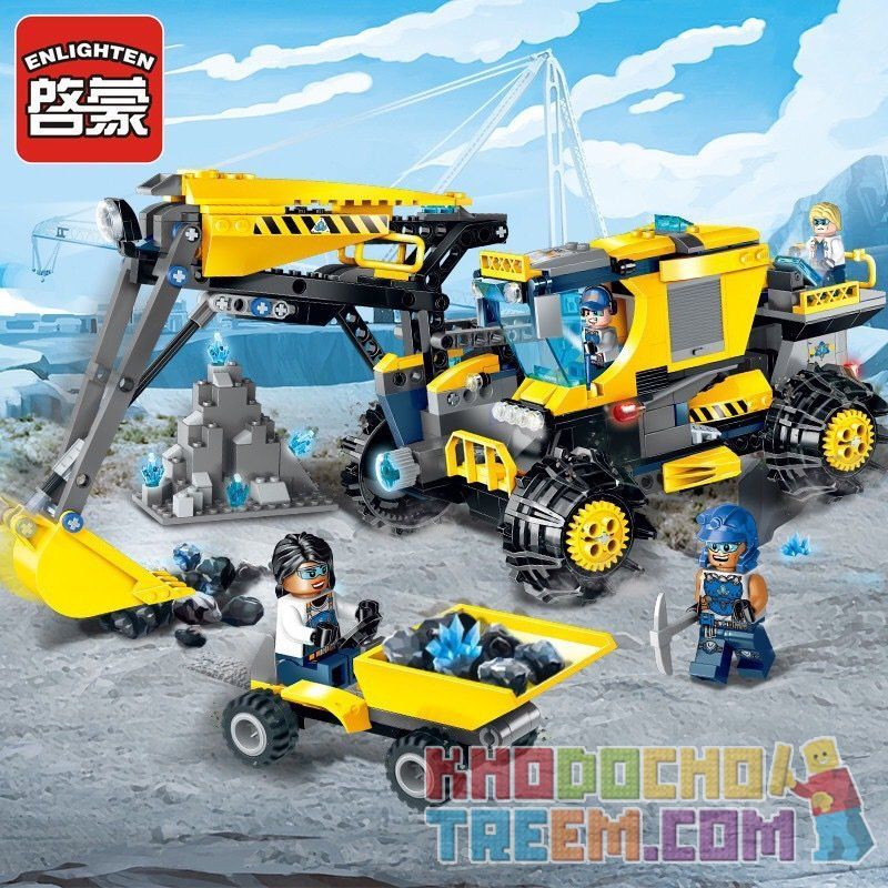 Enlighten 2410 Qman 2410 non  MÁY XÚC KHAI THÁC MỎ ĐÁ QUÝ bộ đồ chơi xếp lắp ráp ghép mô hình Kyanite Squad KYANITE SQUAD EXCAVATOR Đội Khai Khoáng 457 khối