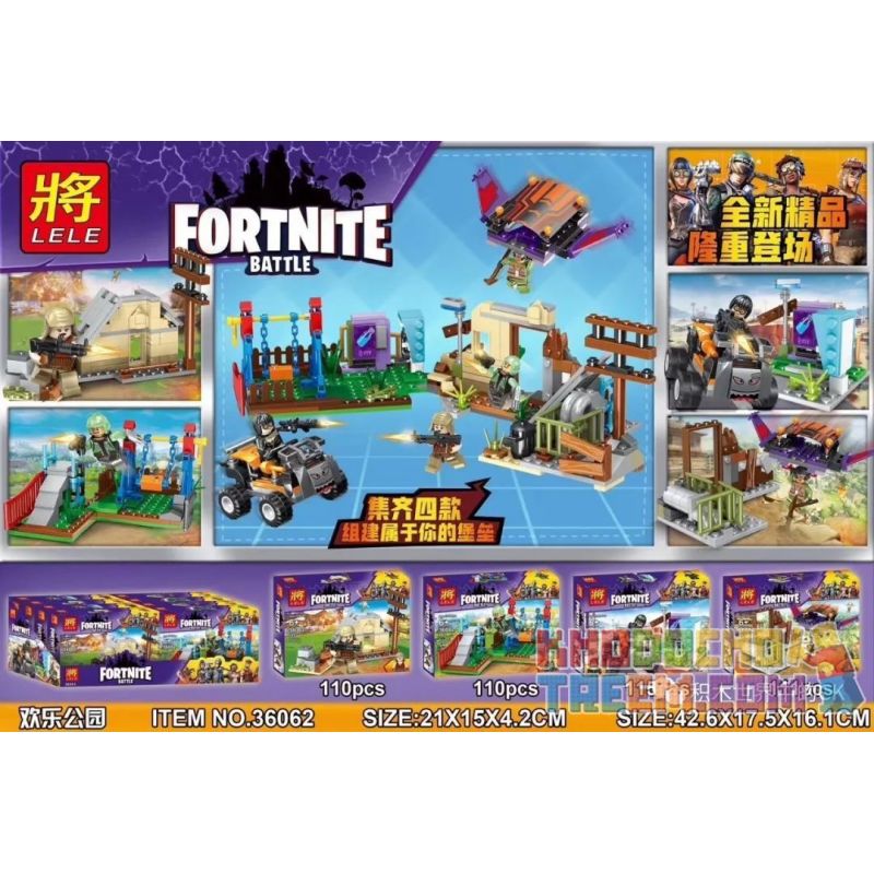 LELE 36062 36062-1 36062-2 36062-3 36062-4 Xếp hình kiểu Lego FORNITE Fortnite Battle Fortnite Happy Park Scene 4 Combinations Trận Chiến Fornite gồm 4 hộp nhỏ 446 khối