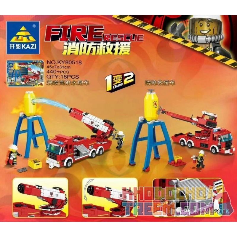 Kazi KY80518 80518 non  XE VÒI RỒNG PHÒNG KHÔNG TURBOJET CỨU HỘ XÁC TÀU 1 ĐẾN 2 bộ đồ chơi xếp lắp ráp ghép mô hình Fire Rescure FIRE RESCUE Cứu Hỏa 440 khối