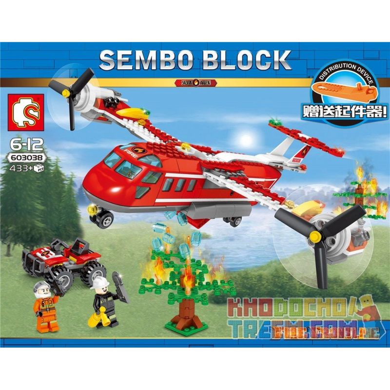 SEMBO 603038 Xếp hình kiểu Lego FIRE RESCURE Fire Frontline Fire Front Line Forest Fire Plane Máy Bay Cứu Hỏa 433 khối