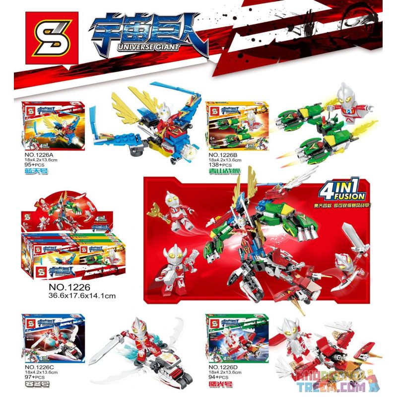 SHENG YUAN SY 1226A 1226B 1226C 1226D non Lego NGƯỜI MÁY VŨ TRỤ bộ đồ chơi xếp lắp ráp ghép mô hình Ultraman UNIVERSE GIANT Vệ Binh Vũ Trụ Siêu Nhân Điện Quang 424 khối