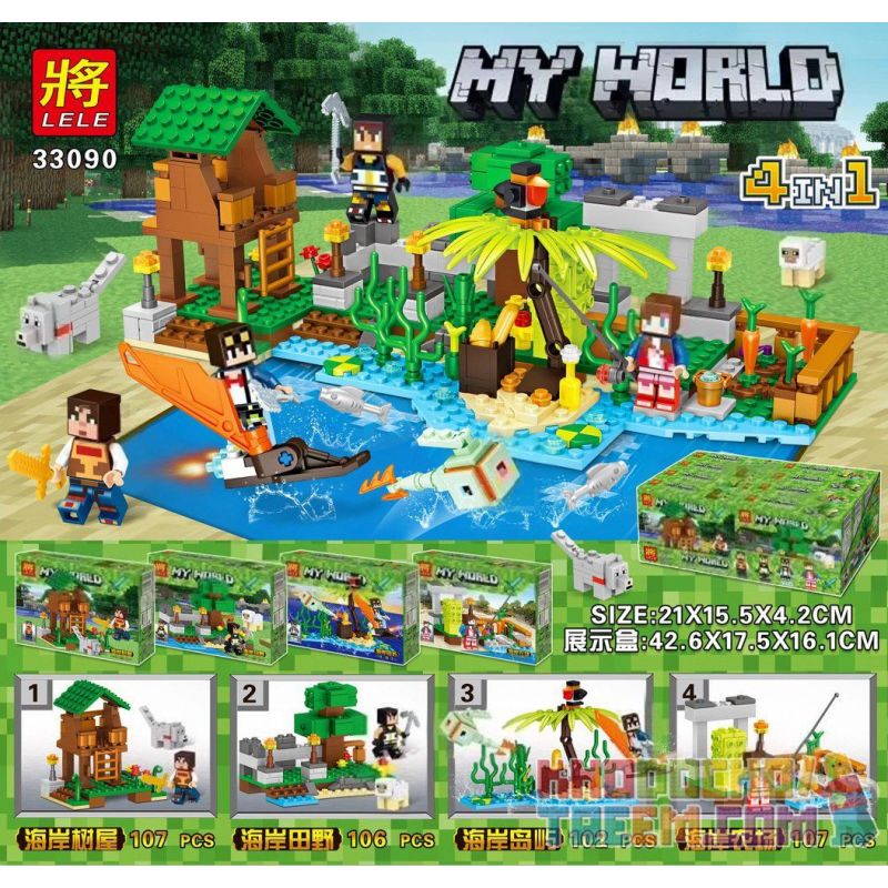 LELE 33090 non Lego SINH TỒN TRÊN ĐẢO bộ đồ chơi xếp lắp ráp ghép mô hình Minecraft MY WORLD Game Xây Dựng 422 khối