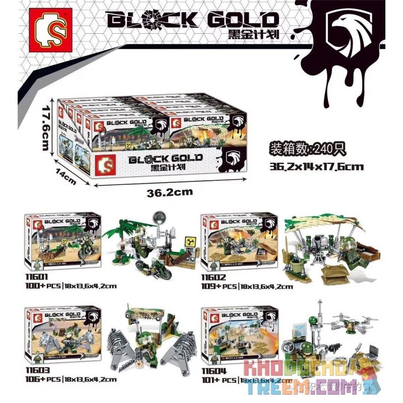 SEMBO 11601 11602 11603 11604 non Lego 4 CẢNH NHỎ bộ đồ chơi xếp lắp ráp ghép mô hình Black Gold Cuộc Chiến Vàng Đen 416 khối