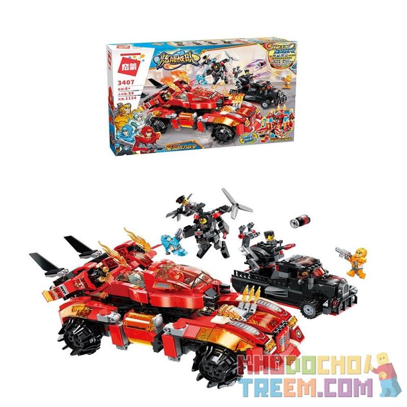 Enlighten 3407 Qman 3407 Xếp hình kiểu Lego POWER SQUAD Hyunneng Team Haoyan Boom Chariot Siêu Xe Chiến Đấu 1134 khối