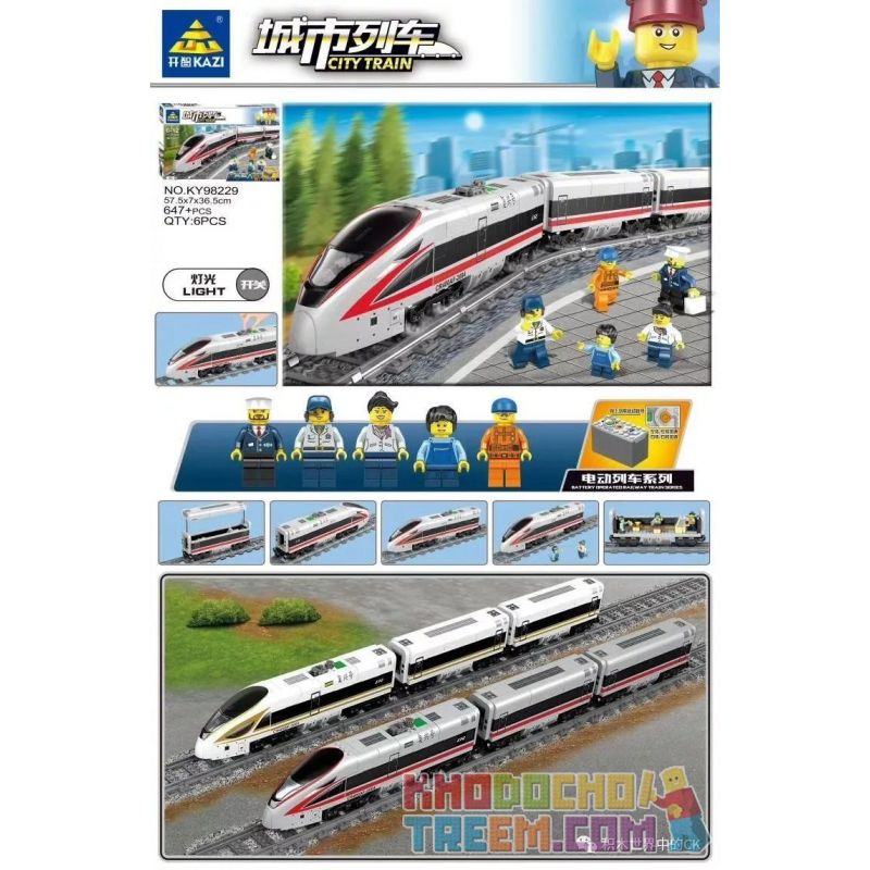 Kazi KY98228 98228 KY98229 98229 non  TÀU CAO TỐC ĐỘNG CƠ PIN CÓ RAY bộ đồ chơi xếp lắp ráp ghép mô hình Trains CITY TRAIN Tàu Hỏa 647 khối