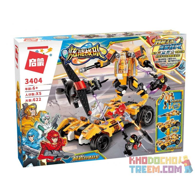 Enlighten 3404 Qman 3404 Xếp hình kiểu Lego POWER SQUAD Hyunneng Team Extreme Rock Combined Chariot Xe đua Vàng Biển đổi Thành Người Máy Chiến đấu 622 khối
