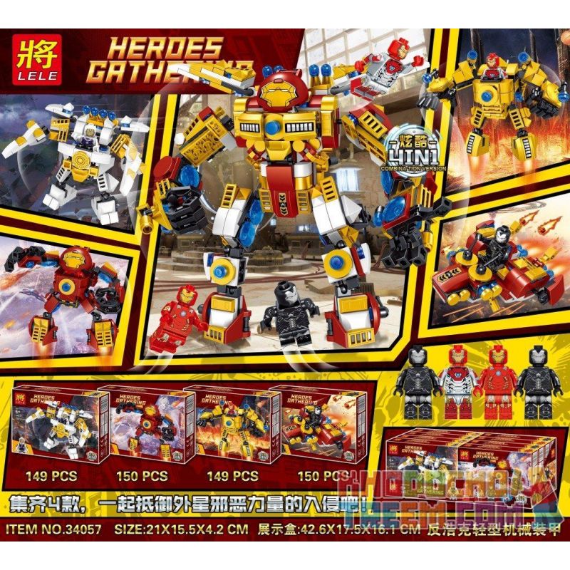 LELE 34057 34057-1 34057-2 34057-3 34057-4 Xếp hình kiểu Lego SUPER HEROES Heroes Gathering Antihark Light Mechanical Armored 4i