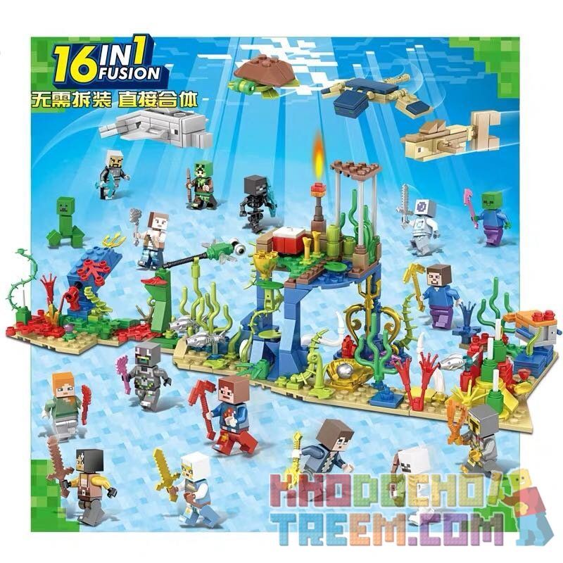 SHENG YUAN SY 1162 non Lego THẾ GIỚI DƯỚI BIỂN 16 TRONG bộ đồ chơi xếp lắp ráp ghép mô hình Minecraft MY WORLD Game Xây Dựng 543 khối