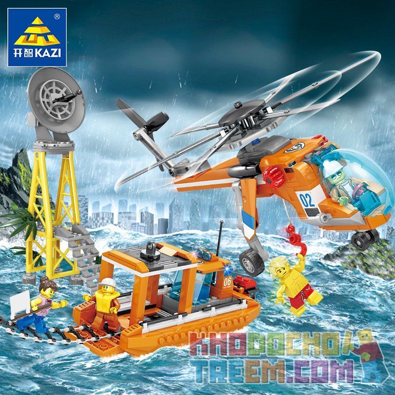 Kazi KY80521 80521 Xếp hình kiểu Lego FIRE RESCURE Fire Rescue Rescue Lifting Helicopter Rescue Boat, Rescue Shipping Ship 1 Cha