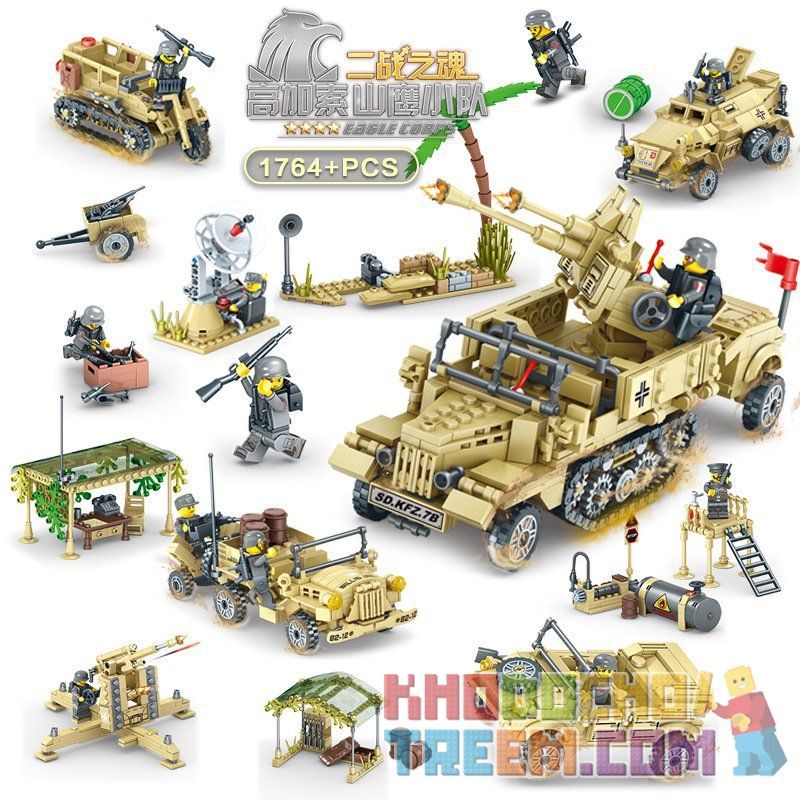 Kazi KY82033 82033 KY82034 82034 KY82035 82035 KY82036 82036 non  ĐẠI CHIẾN TRÊN SA MẠC bộ đồ chơi xếp lắp ráp ghép mô hình Military Army EAGLECORPS Quân Sự Bộ Đội 1764 khối