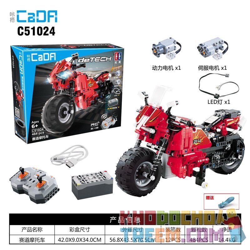 DOUBLEE CADA C51024 51024 non  XE MÔ TÔ ĐUA ĐỎ bộ đồ chơi xếp lắp ráp ghép mô hình  DETECH Kỹ Thuật Công Nghệ Cao Mô Hình Phương Tiện 484 khối