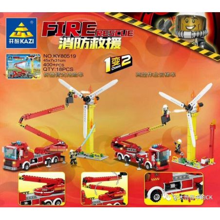 Kazi KY80519 80519 non  XE CỨU HỘ TAY GẤP THANG LÀM VIỆC TRÊN KHÔNG 1 ĐỔI 2 bộ đồ chơi xếp lắp ráp ghép mô hình Fire Rescure FIRE RESCUE Cứu Hỏa 400 khối