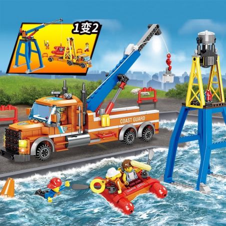 Kazi KY80523 80523 non  XE ĐẦU KÉO CỨU HỘ THỦY LỰC 1 ĐẾN 2 bộ đồ chơi xếp lắp ráp ghép mô hình Fire Rescure FIRE RESCUE Cứu Hỏa 405 khối