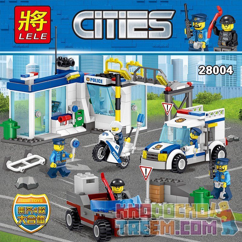 LELE 28004 28004-1 28004-2 28004-3 28004-4 Xếp hình kiểu Lego CITY Policemen Road Card Arrests 4 Trạm Cảnh Sát gồm 4 hộp nhỏ 398 khối