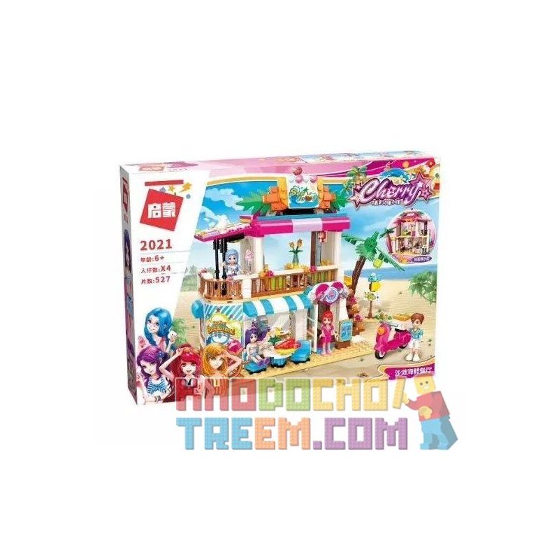 Enlighten 2021 Qman 2021 non  NHÀ HÀNG BÊN BỜ BIỂN bộ đồ chơi xếp lắp ráp ghép mô hình  CHERRY Các Bạn Gái 527 khối