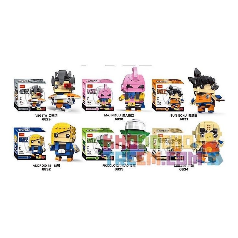 JISI 6829 6830 6831 6832 6833 6834 non Lego VEGETA MAJIN BUU SUN GOKU ANDROID 18 PICCOLO DAIMAO KRILIN bộ đồ chơi xếp lắp ráp ghép mô hình Brickheadz CUTEDOLL VEGETA MAJIN BUU SUN GOKU ANDROID 18 PICCOLO DAIMAO KRILLIN Nhân Vật Đầu To 186 khối