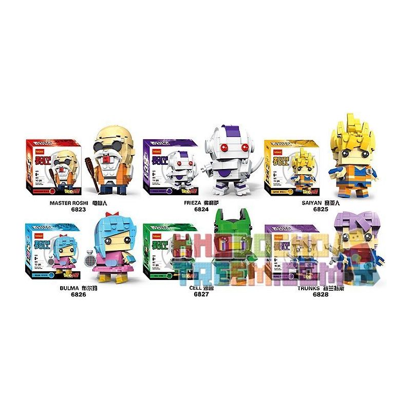 JISI 6823 6824 6825 6826 6827 6828 non Lego ROSHI FRIZE SONGOKU BULMA CELL TRUNKS bộ đồ chơi xếp lắp ráp ghép mô hình Brickheadz CUTEDOLL MASTER ROSHI FRIEZA SAIYAN BULMA CELL TRUNKS Nhân Vật Đầu To 180 khối