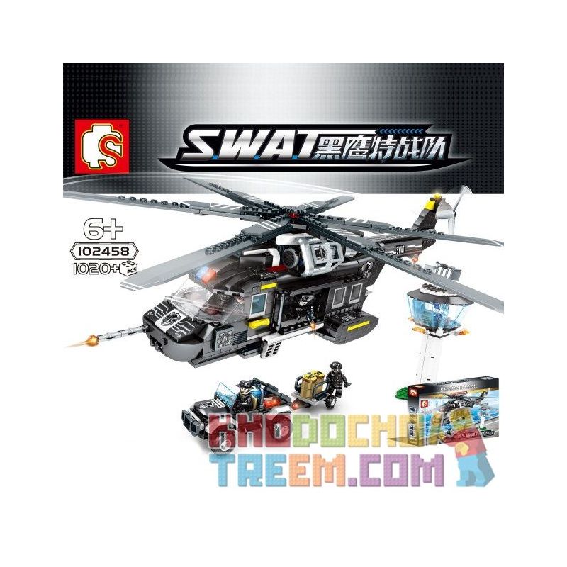 SEMBO 102458 Xếp hình kiểu Lego SWAT SPECIAL FORCE Black Eagle Special Police Large Transport Helicopter Trực Thăng Vận Tải Lớn 1020 khối SEMBO 102458 Xếp hình kiểu Lego SWAT SPECIAL FORCE Black Eagle Special Police Large Transport Helicopter Trực Thăng Vận Tải Lớn 1020 khối